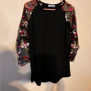 Black Floral Embroidered Blouse